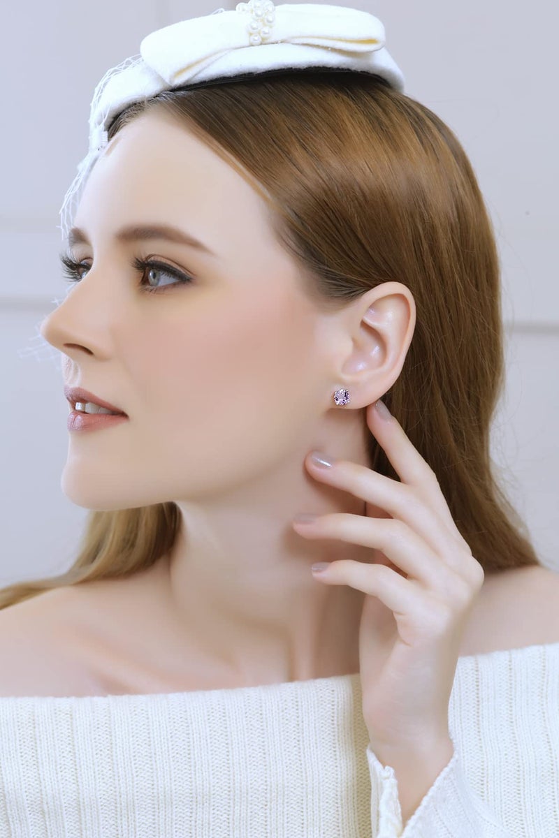 B. BRILLIANT Amethyst Earrings for Women 7mm Round-Cut Solitaire Sterling Silver Purple Earring Studs for Bridesmaids Prom Summer Fashion - Image 3
